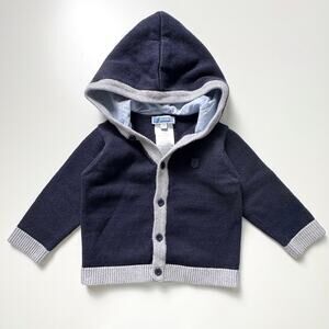 Jacadi Paris Hooded Button Front Sweater in Blue Baby Boy Size 12 Months